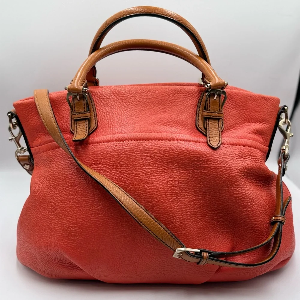 MCM Large Orange Embossed Leather Satchel two-way carry - Picture 2 of 11